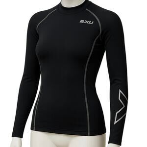2XU Women's MD Compression Long Sleeve Black With Silver Trim Athletic Shirt